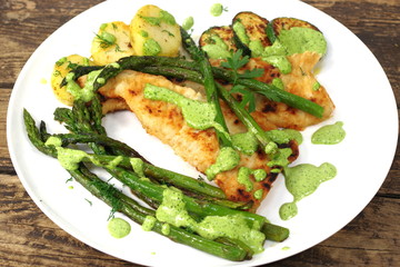 fried green asparagus in plate