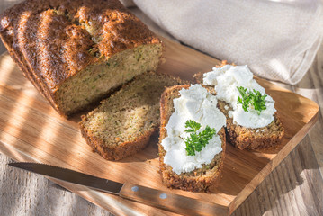 Zucchini bread on the wooden board
