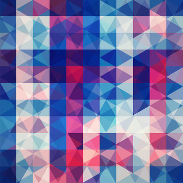 Background of pink, blue, purple geometric shapes. Abstract triangle geometrical background. Mosaic pattern. Vector EPS 10. Vector illustration