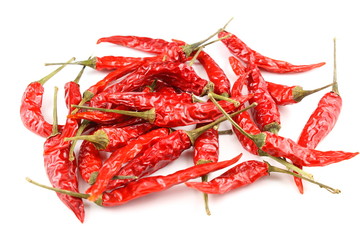 dried thai chili peppers isolated on a white background
