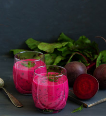 Cold soup with yogurt beets and cucumbers. okroshka.