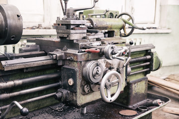 Fototapeta na wymiar Turning machine for metalworking in shop