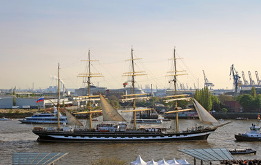 Four-masted russian barque "Kruzenshtern" at Hamburg port birthday parade