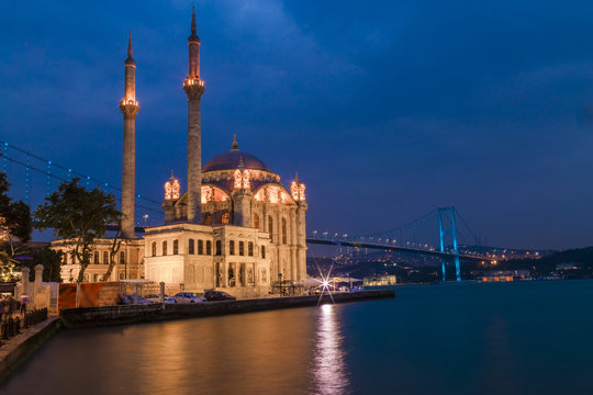 Ortakoy Mosque During the Ramadan time with twilight