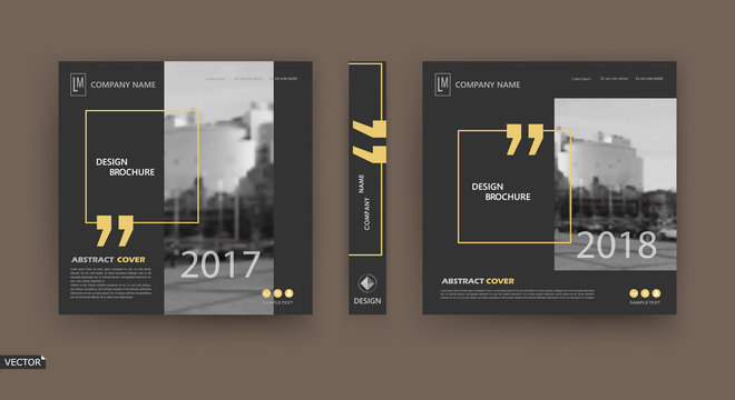 Abstract patch brochure cover design. Black info data banner frame. Techno title sheet model set. Modern vector front page art. Urban city blurb texture.Yellow citation figure icon. Ad flyer text font