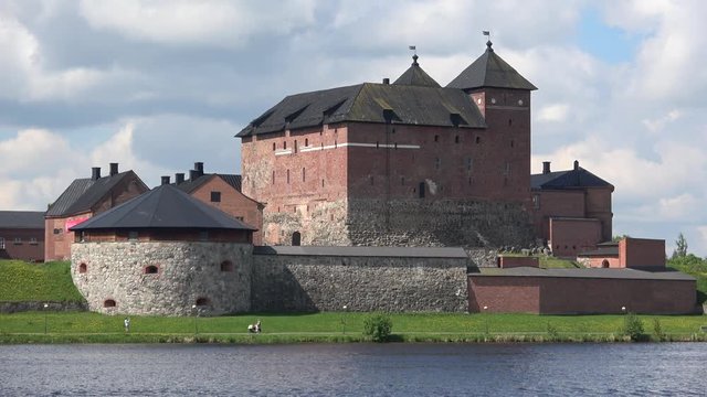 The old Hameenlinna fortress closeup, cloud day in June. Finland
