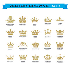 Vector collection of creative king, queen, princess, pope crowns symbols or logo elements