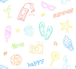Seamless pattern with summer tattoo elements. Ornament for textile. Vector.