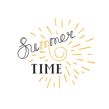 Summer time lettering logo. Hand drawn typographic design.