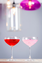 Two Glasses of Red and Pink Cocktails, Cosmopolitan Martini Cocktails, Vertical View