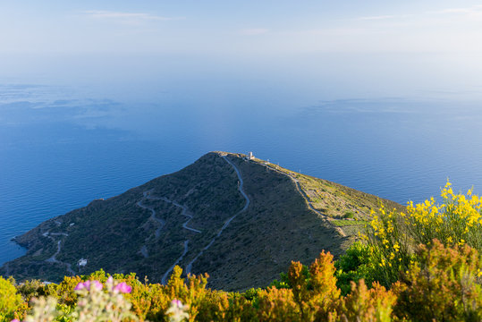 Pollara view in Salina Eolian island from Porri mountain in early morning in summer