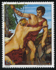 Venus and Adonis by Tiziano - obrazy, fototapety, plakaty