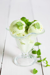Mint ice cream with fresh mint