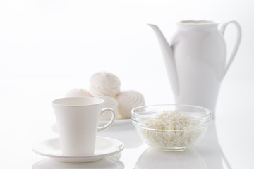 Morning breakfast with dairy products and coffee