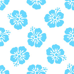 Floral seamless pattern with hibiscus flowers. Vector background. Tropical summer illustration