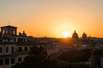 Sunrise or sunset over the rooftops of Rome