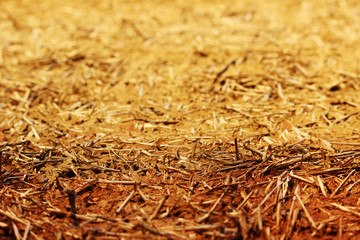 The wall texture of an adobe house made from barley straw and two kinds of clay.