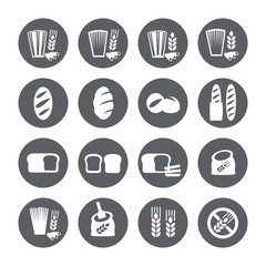 Products from wheat. vector circle icon set.