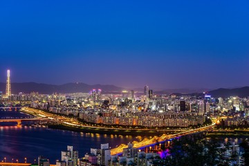 city skyline, seoul night in korea