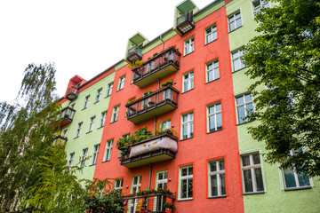 colorful green and red facade house at berlin