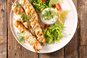 fried chicken skewer and lettuce