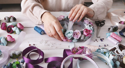 Handmade headbands making, home workshop