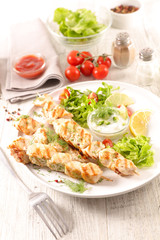 fried chicken skewer and lettuce