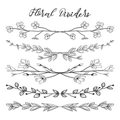 Vector Black Dividers with Branches, Plants and Flowers