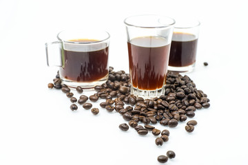 drif coffee in clear glass with coffee bean.