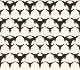 Vector monochrome texture, seamless pattern with simple sharped geometric figures, triangular shapes, hexagonal geometrical lattice. Repeat abstract background. Stylish design for prints, textile, web
