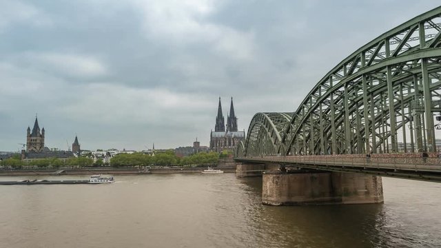 Cologne city skyline timelapse at Cologne Cathedral (Cologne Dom) and Rhine River, Cologne, Germany, 4K Time lapse