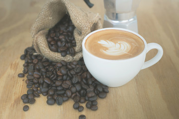 coffee latte with coffee beans