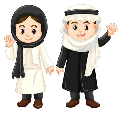 Boy and girl in Kuwait costumes