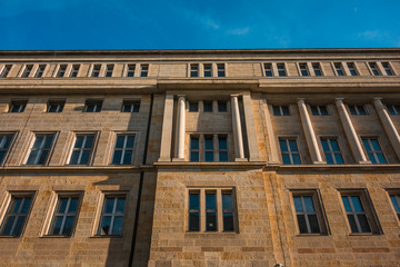 Fototapeta na wymiar big marble facade in low angle view