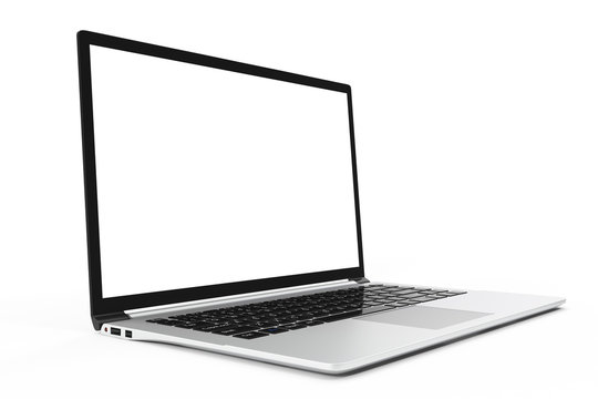 Modern computer, laptop blank mockup. Glossy laptop computer mock-up, 3D Rendering