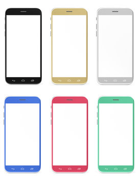 New Realistic Mobile Phone Smartphone Collection, Mockups With Blank Screen Isolated on White Background for Printing and Web Element, Game and Application Mockup, 3D Rendering