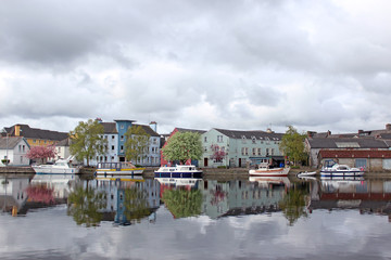 Panoramic view of Old town by the river, Ireland 