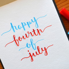 HAPPY 4th OF JULY hand lettered in notepad