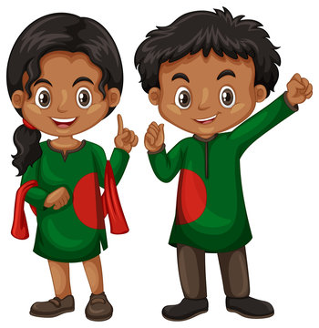 bangladeshi kids green dresses smiling clip art preview