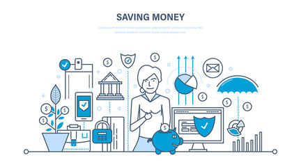 Fototapeta na wymiar Saving money, finance, banking, online payment, online commerce, investments.