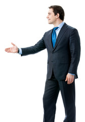 Business man giving hand for handshake, isolated