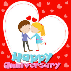 Anniverary card template with love couple kissing