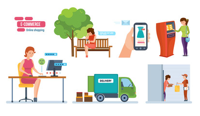 Store, payment of order, delivery, receipt of order, feedback, rating.