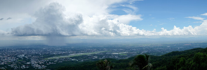 Pouring rain and dark clouds over the chiang mai city Thailand