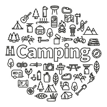 Camping word with icons - vector illustration