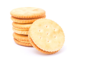 Sandwich  cheese cream cracker  isolated on white background.