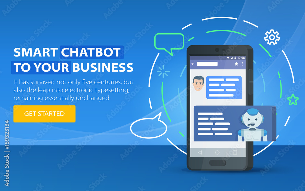 Fototapete chatbot business concept. modern banner for the site. chatbot and future marketing concept. dialog b