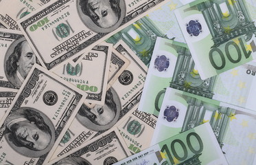 Dollar and Euro bills background and texture