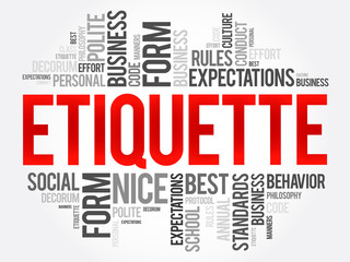 Fototapeta premium Etiquette word cloud collage, social business concept on blackboard