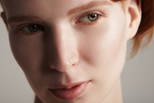 ginger hair model portrait with ideal beauty skin